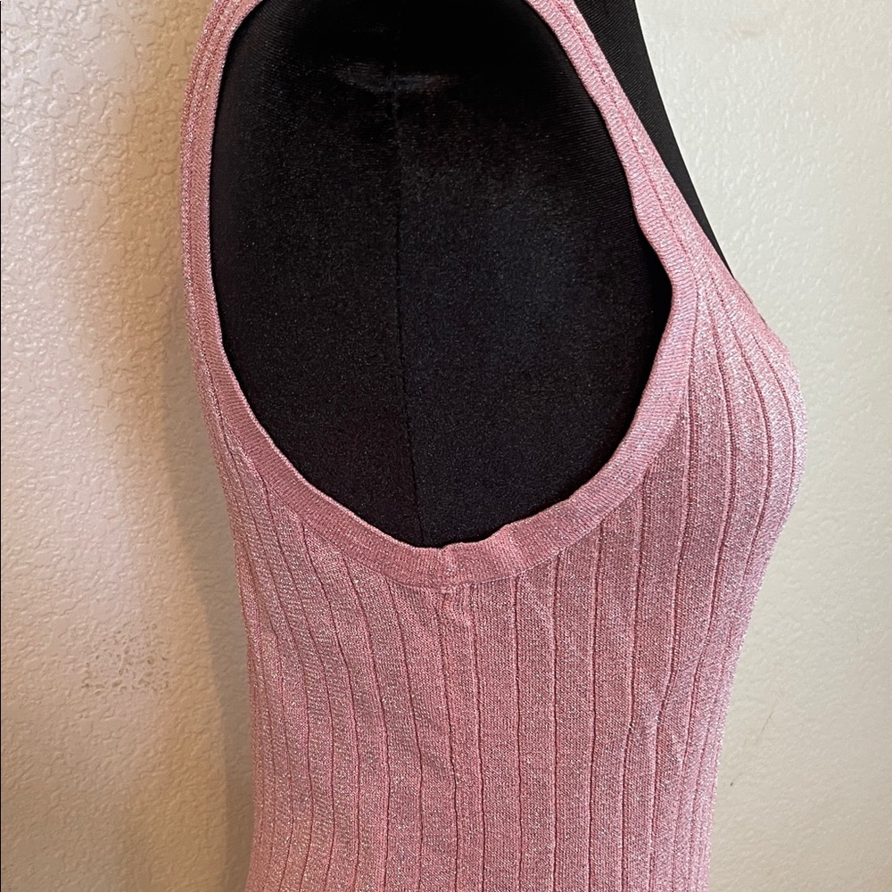 Zara Shimmery Light Pink Ribbed Scoop Neck Tank - Picture 4 of 6